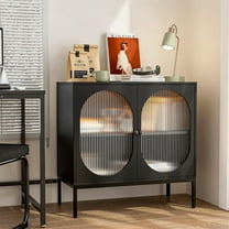 MIDODO Modern Accent Storage Cabinet, Sideboard Buffet Cabinet with LED Light Glass Doors & Adjustable Shelf Cupboard Console Table