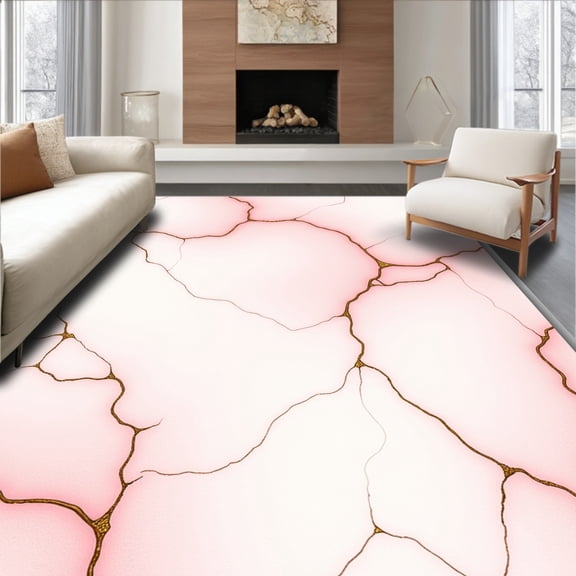 ODIKA 4'x6' Machine Washable Non-Slip Area Rug, Elegant Swirled Marbling Effect Luxury Decorative Accessory High Traffic Rug, Pink, 703141