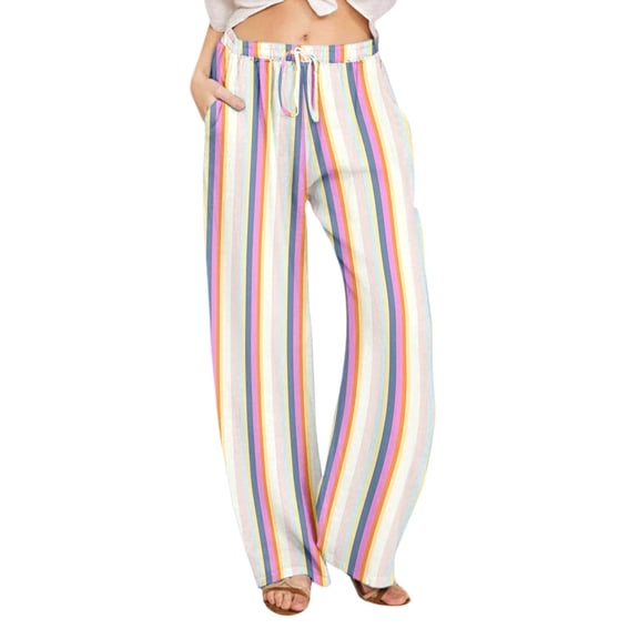WomensPants Summer Vacation Style Tie Waist Geometric Floral Print Wide Leg Trousers Breathable Lightweight Light Pink L