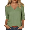 thumbnail image 4 of Women's V Neck Long Sleeve Tops Shirts Blouses Solid Color Loose Fit Casual Daily Wear Business Office Work Vacation Fashion Essential Gift for Women | CSEONE,Green L, 4 of 5