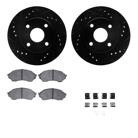 Dynamic Friction Company Front Brake Rotors-Drilled and Slotted-Black with 5000 Advanced Brake Pads includes Hardware 8512-54000