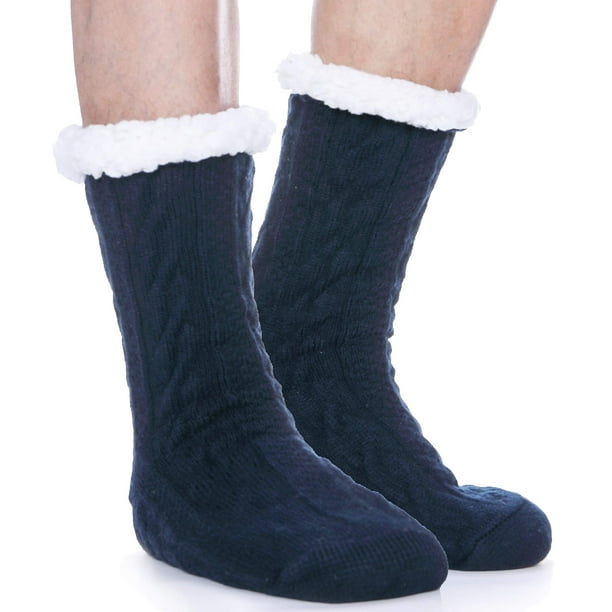 Calcetines EBMORE Fuzzy Winter para hombre, antideslizantes, color azul oscuro