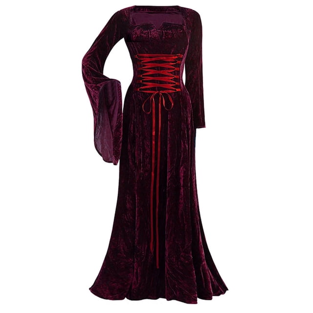 FcBaudy Longues Robe à Manches à Col Rond Robe Longue pour Femme Robe Vintage à Manches Longues Robe Longueur au Sol Robe Élégante Elf Robe Femme