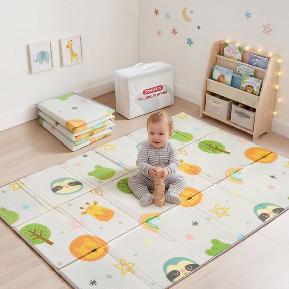 Joyfy Baby Play Mat – Foldable 78"x51" XPE Foam Baby Floor Play Mat with Fabric Surface