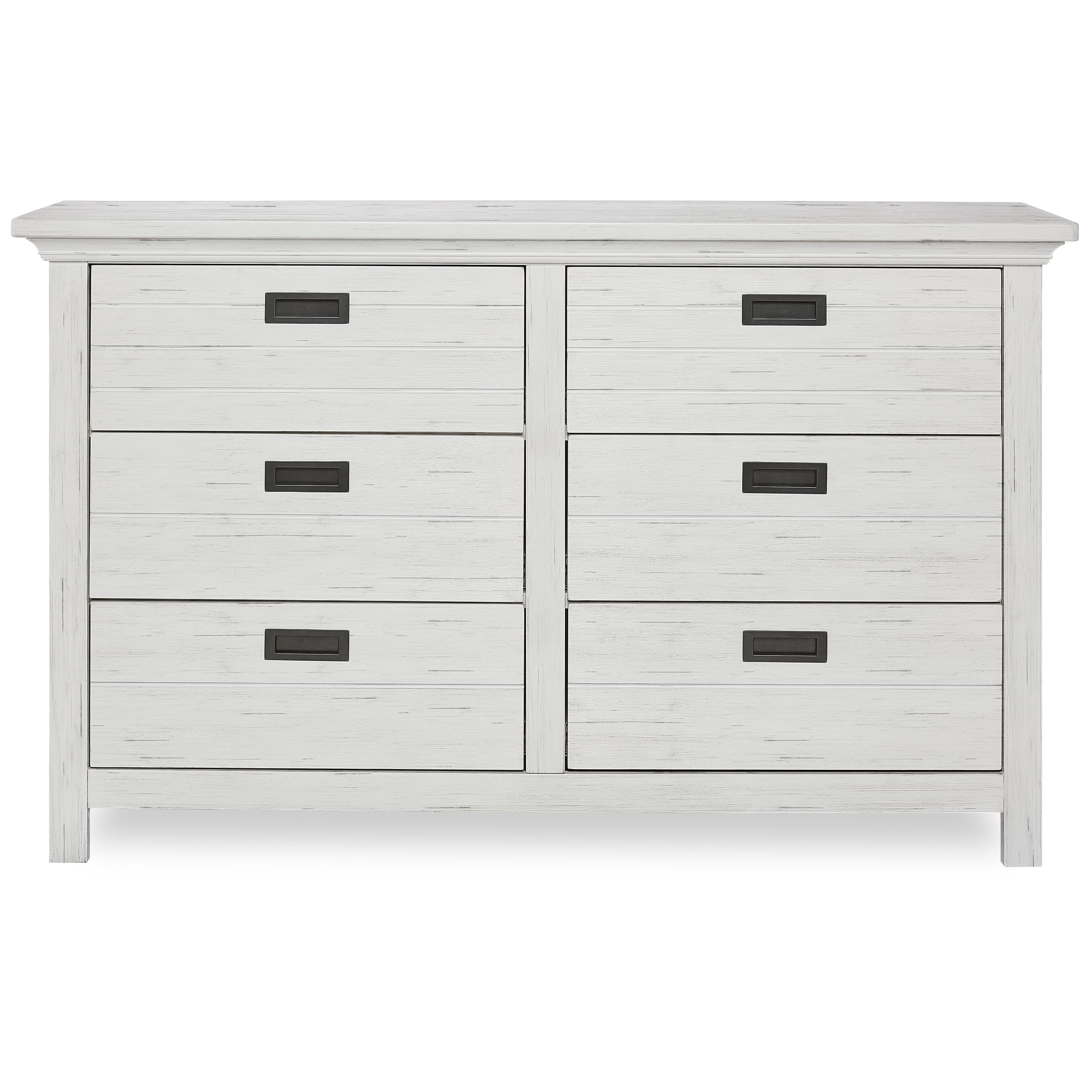 Evolur Waverly 6 Drawer Double Dresser, Weathered White