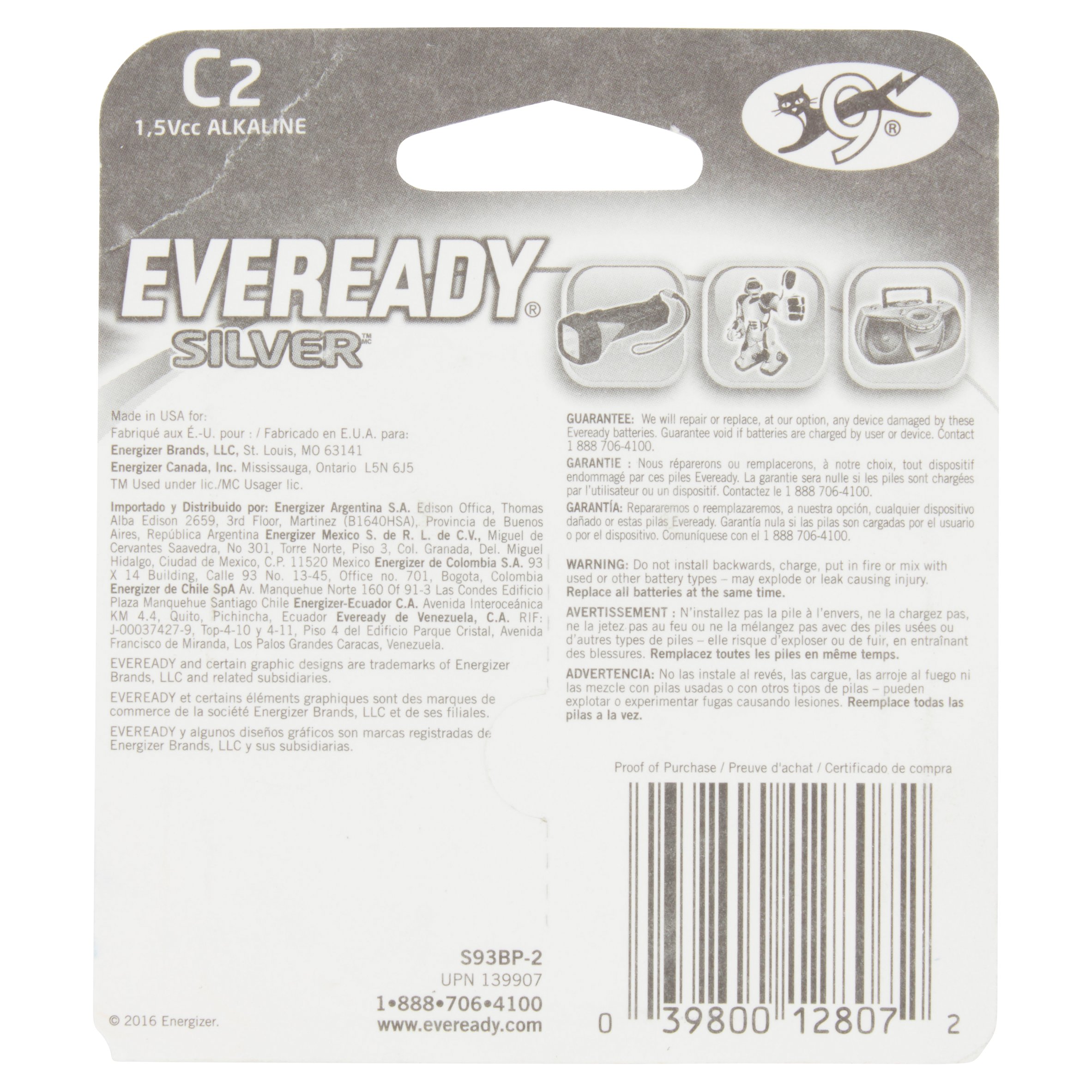 Eveready Silver Alkaline, 2 Pack of C Cell Batteries