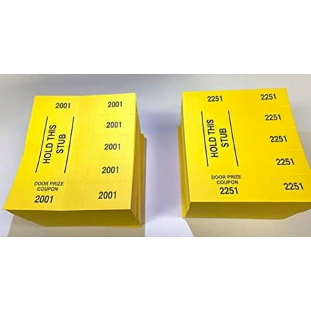 1000 Chinese Tickets "Hold This Stub" 5 Bid Numbers per Sheet (Bright Yellow Card Stock)$$Office