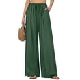 thumbnail image 3 of Women's Cotton Linen Wide Leg Beach Pants Elastic Waist Lightweight Casual Flowy Palazzo Lounge Trousers with Pockets Boho Wide Leg Summer Trendy ventilate Breathale Womens Pants Green XL, 3 of 7