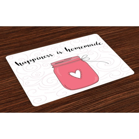 Swirl Jar (Quote Placemats Set of 4 Calligraphic Happiness is Homemade Lettering with Swirls and Jar of Love, Washable Fabric Place Mats for Dining Room Kitchen Table Decor,Pink Black and Coral, by)