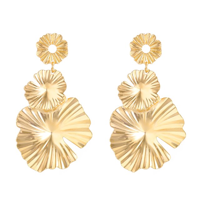 Pendientes colgantes de pétalos de flores doradas, pendientes largos con borlas de pétalos de loto, aretes florales grandes exagerados, flor con textura de Metal