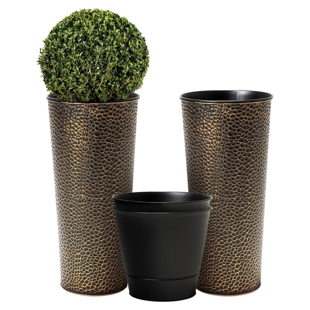 Worth 2 Pack 25" Metal Planter with Inside Pot for Indoors or Outdoors, Bronze