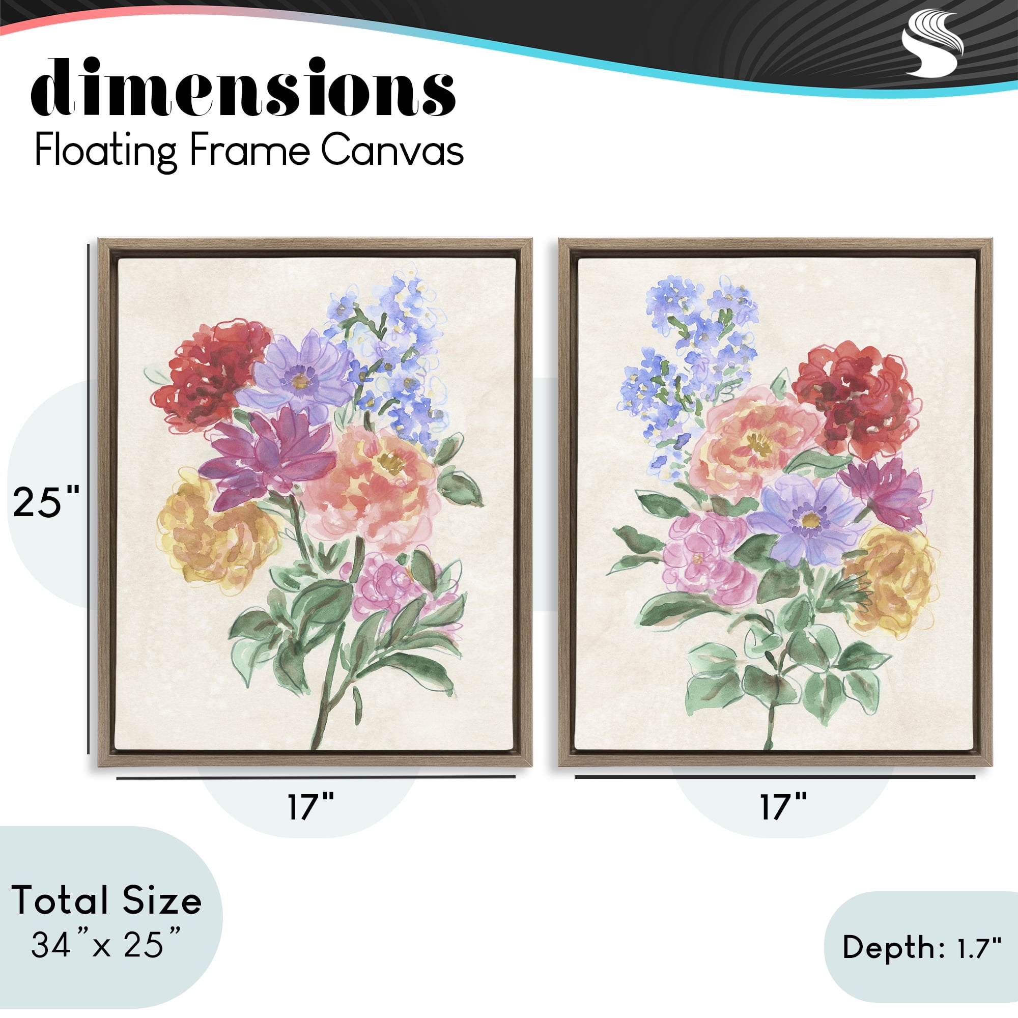 Stupell Industries Spring Blooms on Parchment 2 Piece Brown Framed Floater Canvas Set, design by June Erica Vess