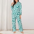 thumbnail image 2 of Honeii Green Baseball print Women's Pajama Sets Long Sleeve Button Down Sleepwear Nightwear Soft Pjs Lounge Sets-Large, 2 of 7