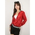thumbnail image 2 of Womens Sequin Long Sleeve Front Zip Jacket with Ribbed Cuffs, 2 of 5