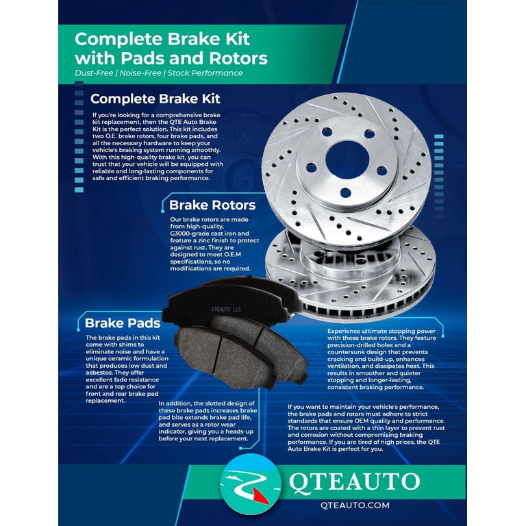 Front Drilled & Slotted Brake Rotors For Ford Escape 2013-2019 – 5 Lug, Rust-Proof Finish