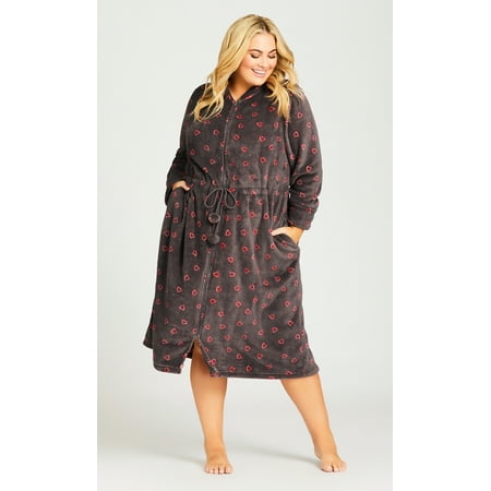 

Avenue Women s Plus Size Zip Heart Robe High Neck With Hood Full Front Zip Closure