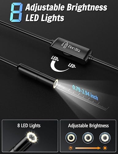 Endoscope Inspection Camera, 1920P HD Borescope with 8 Adjustable LED Lights, 32.8ft Semi-Rigid Snake Camera, IP67 Waterproof Drain Pipe Borescope Tool for iOS 9+ & Android 6+