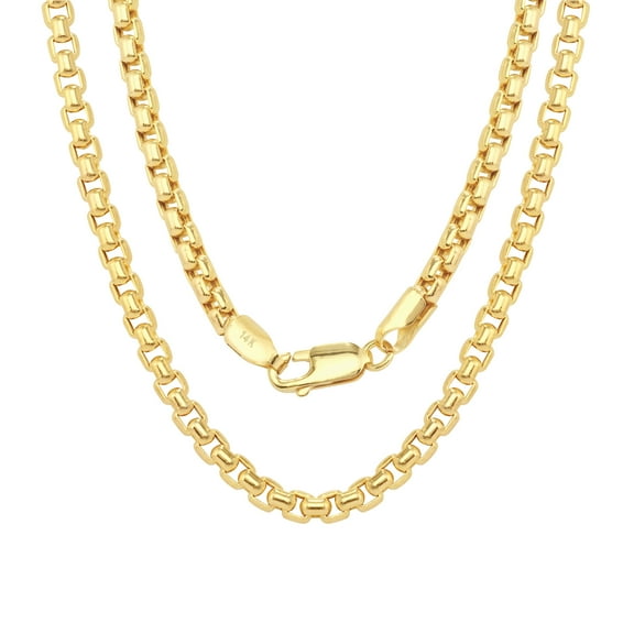 Nuragold 14k Real Yellow Gold Round Box 3.5mm Venetian LInk Chain Necklace (16"-30") Italian Jewelry for Men & Women