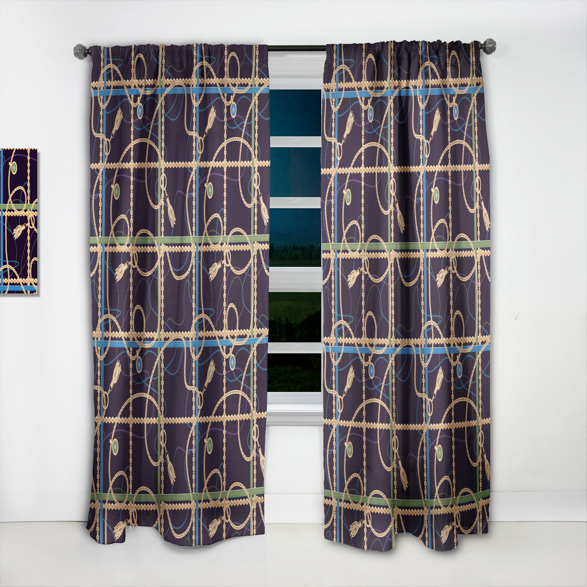 Designart 'Trendy Gold Chain Retro Pattern' Mid-Century Modern Curtain Panel