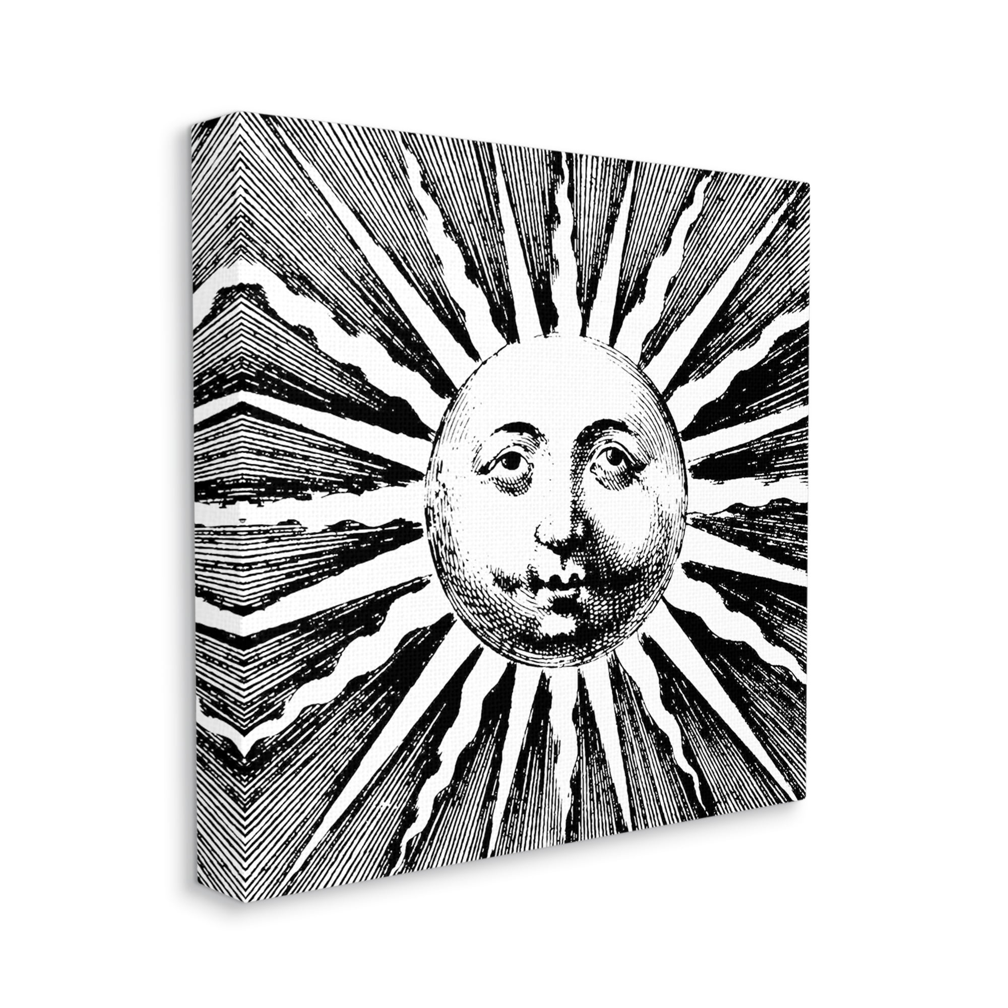 Stupell Industries Detailed Sun with Face Landscape Painting Gallery Wrapped Canvas Art Print Wall Art, 30 x 30