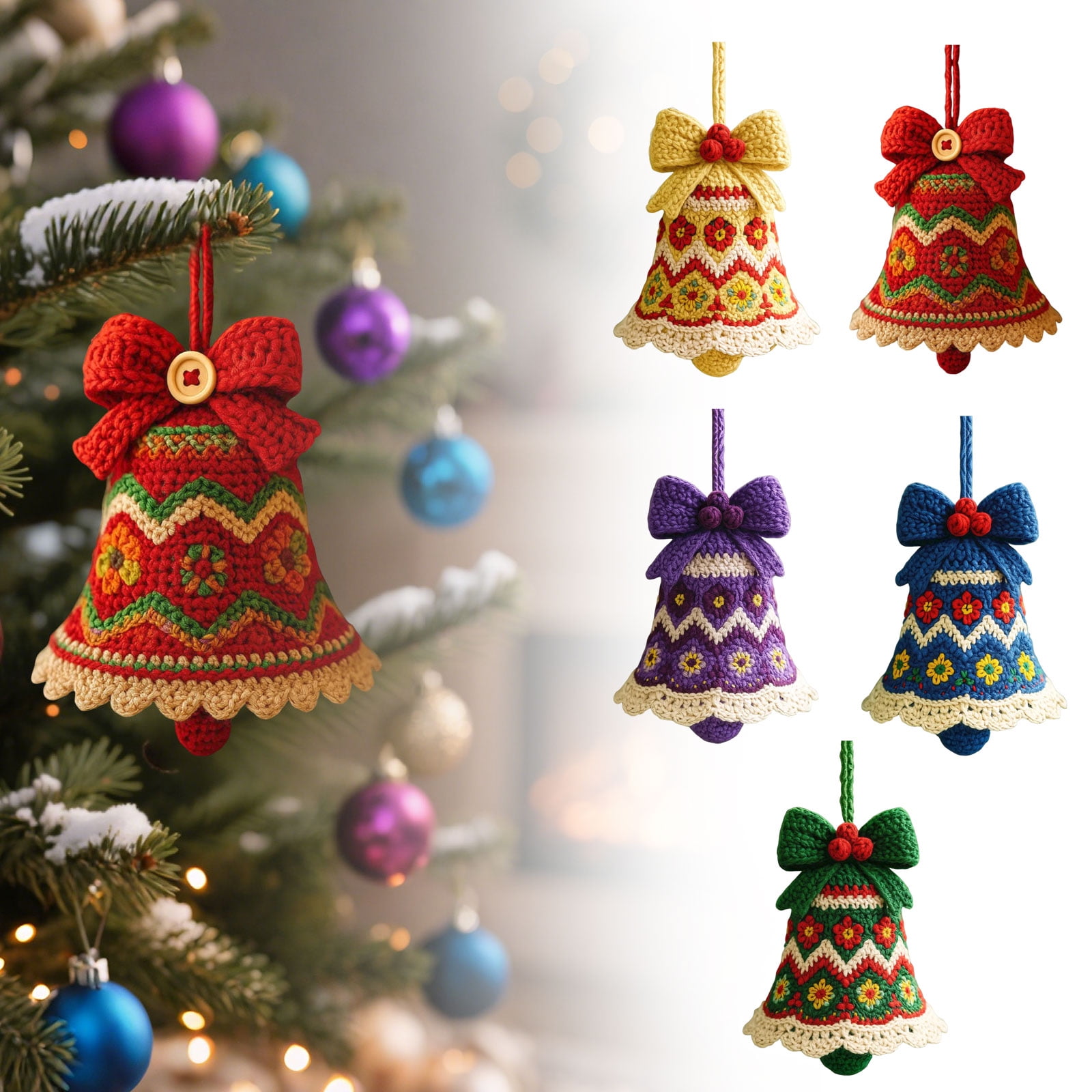 YWIYIUD 4inch DIY Crochet Ornament Kit, Christmas Bell Crochet Craft Kit with Yarn for Beginners, Christmas Bell Decoration Crochet Doll Hanging Ornament, Beginners Craft Decor 1PCS