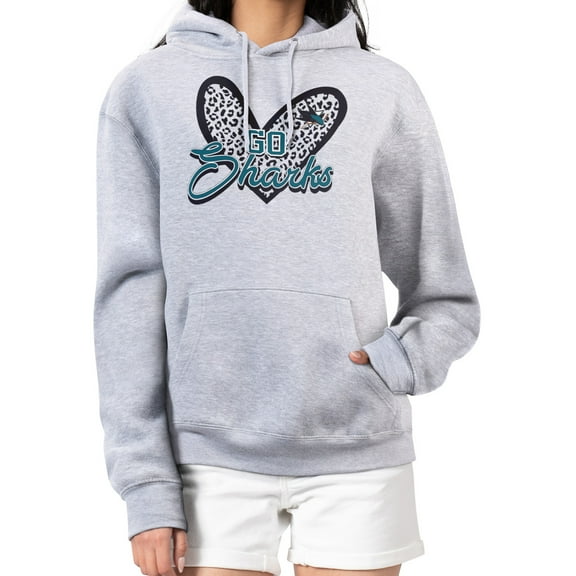 Women's G-III 4Her by Carl Banks Heather Gray San Jose Sharks Animal Print Heart Fleece Pullover Hoodie