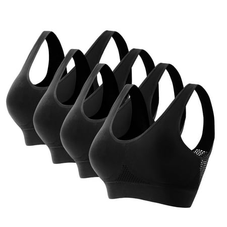 Wyobmus 4 Pack Womens U Back Sport Bra Scoop Neck Wireless Padded Workout Bar Thin Mesh Cami Crop Yoga Top 4*Black