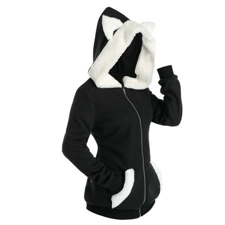

Cat Sleeve Long Unisex Up Zip Insert Sweatshirt Hoodie Ear Women s Blouse Cool Dry Women Shirt Corduroy Jacket Maternity Workout Tees Cute Ladies Long Sleeve Tops Champagne Top Shirt Cute