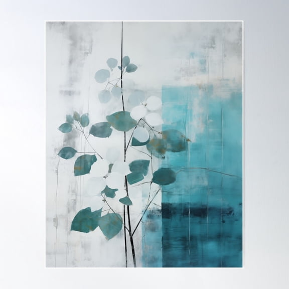 Abstract Teal Japandi Style Art Poster Wall Art, Modern Wall Decor For Living Room Bedroom, 8x12 UNFRAMED
