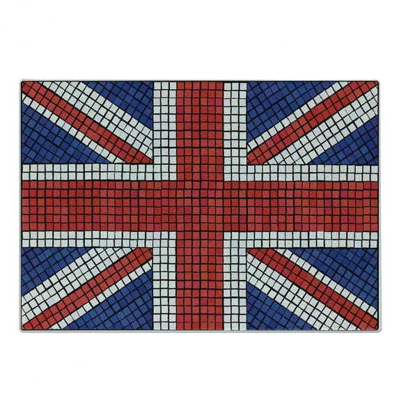 Union Jack Cutting Board, Mosaic Tiles Inspired Design British Flag National Identity Culture, Decorative Tempered Glass Cutting and Serving Board, Small Size, Royal Blue Red White, by Ambesonne