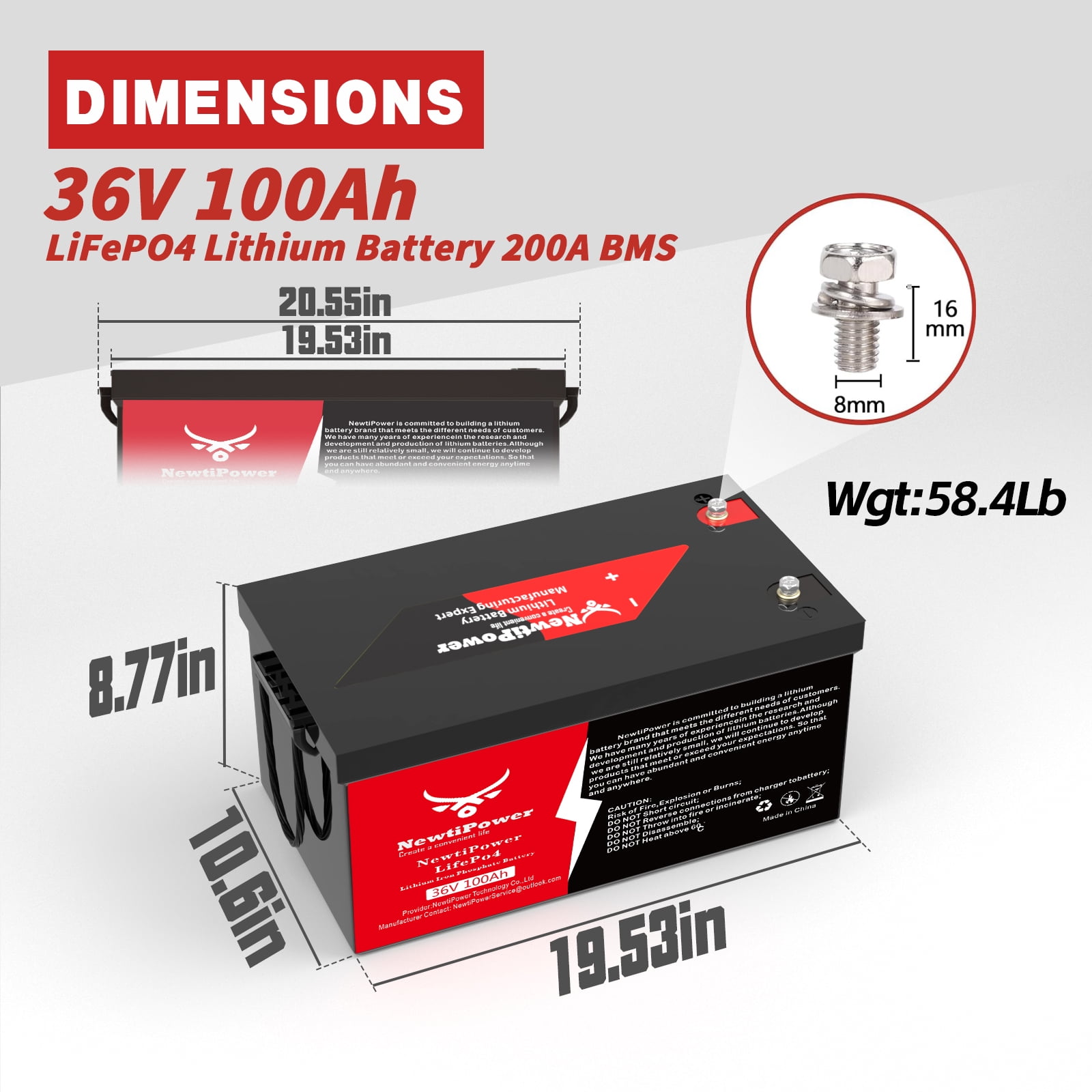 36V 100Ah LiFePO4 Lithium Battery 2000A BMS,NewtiPower 10000+ Deep Cycle Lithium Iron Phosphate Battery Great for Golf Cart, RV, Marine and Off Grid Applications