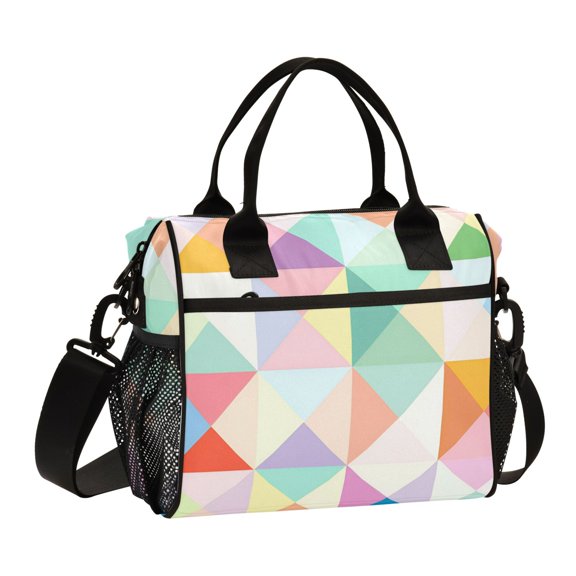 FORMRS Insulated Lunch Bag for Work School Unisex Large Capacity Cooler with Shoulder Strap, Abstract Geometric