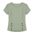 thumbnail image 5 of GUACER Cotton Linen Short Sleeve Tops for Women Crew Neck Button Detail Side Slit Blouses for Casual Summer, 5 of 6