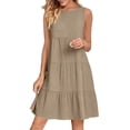 thumbnail image 4 of aohooy Linen Mini Dress for Women Casual Crew Neck Sleeveless Mini Dresses Loose Summer Cotton Flowy Pleated Tiered Beach Sundress Khaki,XXL, 4 of 8