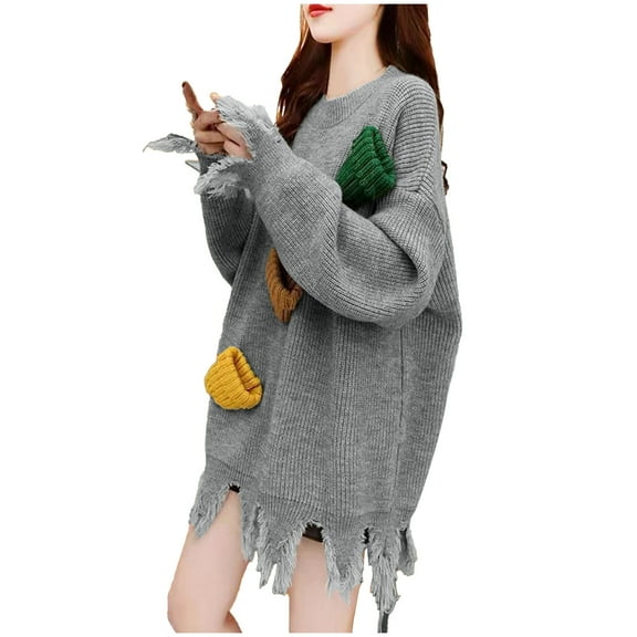 Luxalzxs Long Sweaters for Women Casual Fashion Pullover Long Sleeve Round Neck Knitted Sweater Reindeer Santa Hat Christmas Sweater Jumper Tops