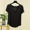 thumbnail image 2 of Olyvenn Deals Summer Casual Lace Short Sleeve Blouse for Women Modal Classic Fit Scoop Neck T-Shirt Solid Color Slim Basic Tees Tops Black 10, 2 of 7