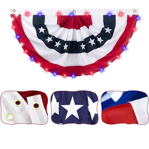 Led Lighted Pleated Fan Flag Patriotic Bunting Decoration | Illuminated Usa Flag for Outdoor Independence Day Celebrations | Weather Resistant Nylon Fabric for Home, Garden, Patio, Porch