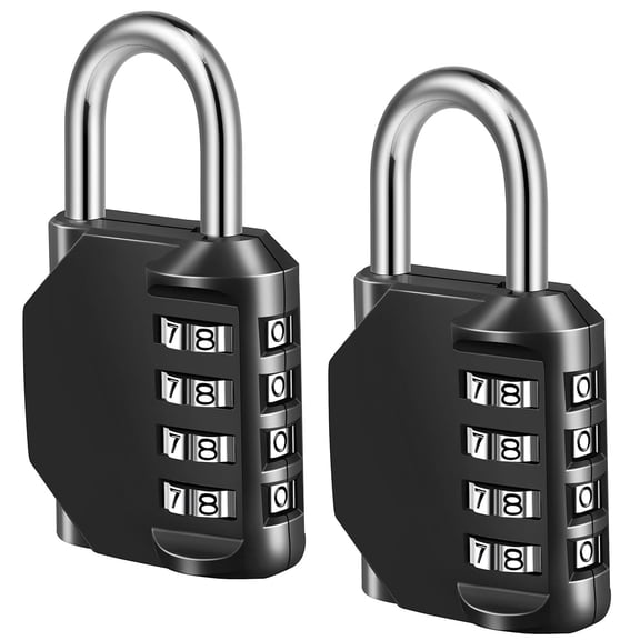 Combination Lock, 4 Digit Padlock for School Gym Sports Locker, Fence, Toolbox, Case, Hasp Cabinet Storage (2 Pack, Black)