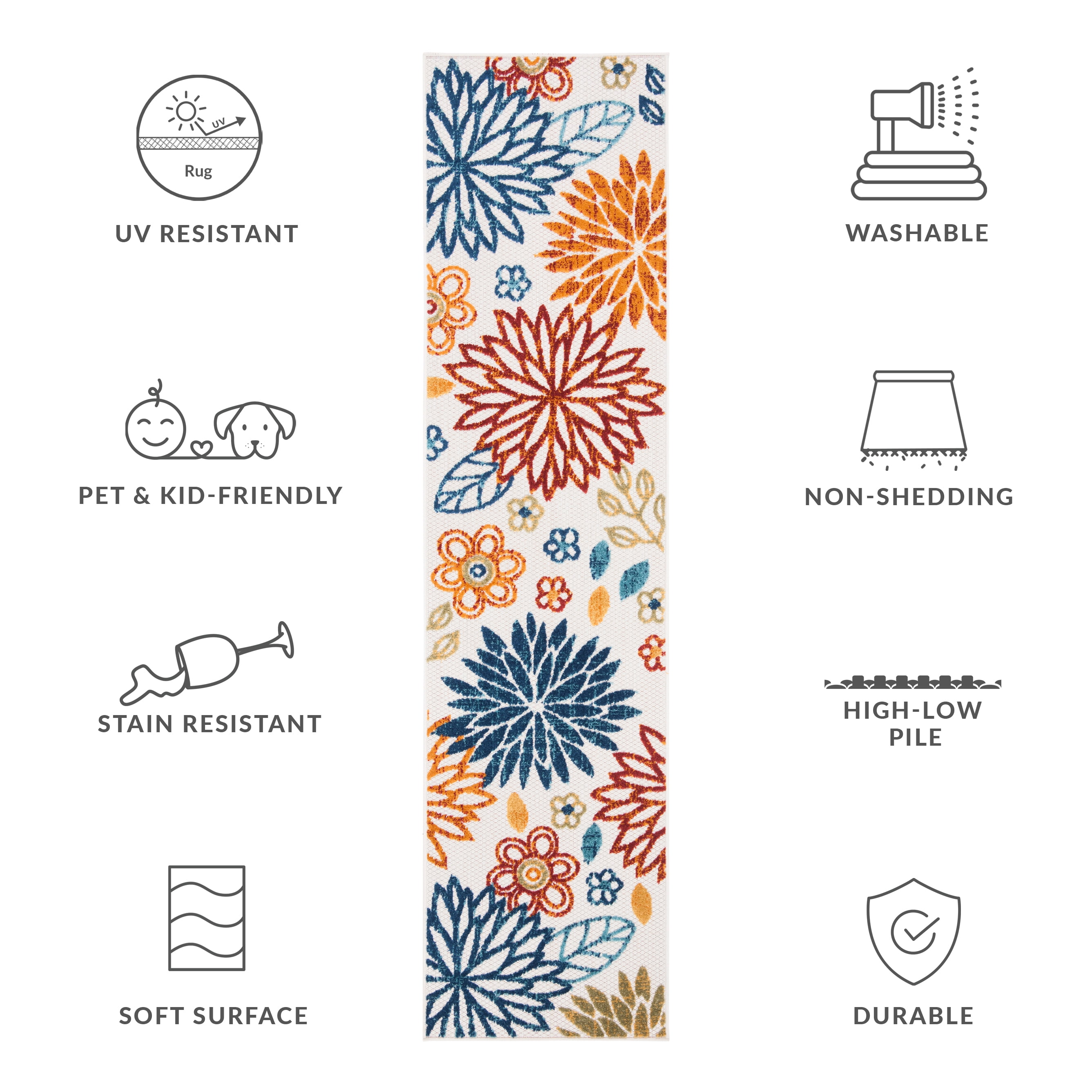 SAFAVIEH Cabana Siomha Floral Indoor/Outdoor Runner Rug, Creme/Red, 2' x 14'