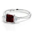 thumbnail image 3 of Gem Stone King 10K White Gold Red Garnet and Lab Grown Diamond 3 Stone Engagement Ring for Women | 1.20 Cttw | Princess 5MM | Gemstone January Birthstone | Size 5, 3 of 5