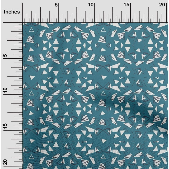 oneOone Cotton Flex Teal Blue Fabric Triangle Geometric Craft Projects Decor Fabric Printed By The Yard 40 Inch Wide