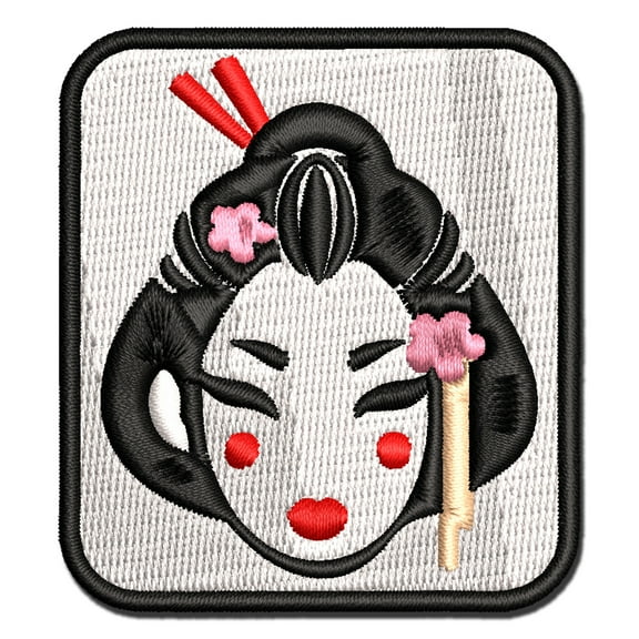 Japanese Geisha Woman Head Applique Multi-Color Embroidered Iron-On Patch - 2.5 Inch Small