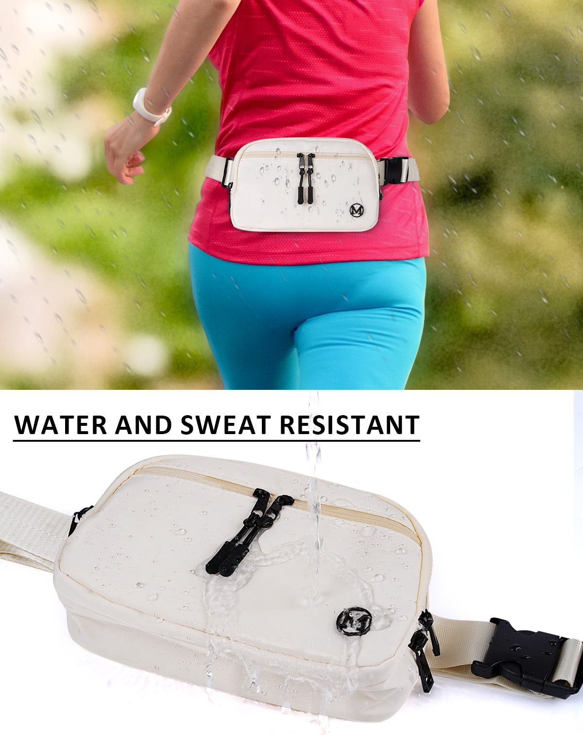 Mokzer Fanny Pack 2L Belt Bag Crossbody Waist Bag for Women Men with Adjustable Strap, 5-Zipper Pockets Waterproof Fanny Packs for Travel Running Hiking Beige