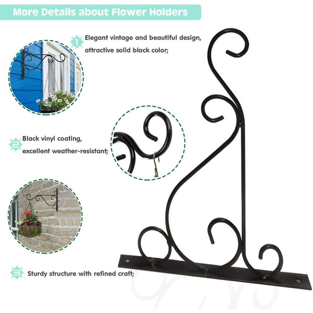 Ganchos para colgar en la pared de 2 piezas, soporte para plantas de pared para balcón con tornillo para colgar en hierro forjado
