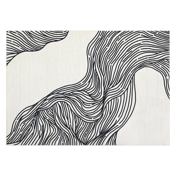 Washable Area Rug 2x6 – Non-Slip Faux Wool Soft Modern Abstract Runner for Living Room Entryway Nursery Dining Room – Black