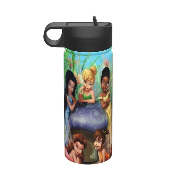 Tinkerbell Kids Insulated Water Bottle With Straw - 18 Oz Stainless Steel Double Wall Vacuum Cup, Leakproof, Bpa Free, Suitable For Boys And Girls