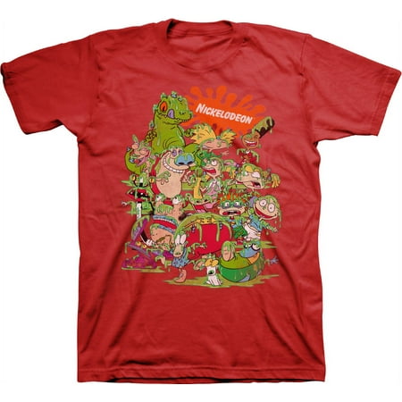 Mens Nickelodeon 90s Throwback Shirt - Retro Nick Group tee - Classic Nick Graphic T-Shirt (Red, Large)