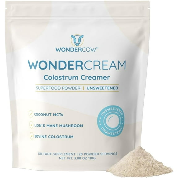 WonderCow Colostrum Creamer Unsweetened with Lions Mane and Coconut Milk Powder 20 Servings