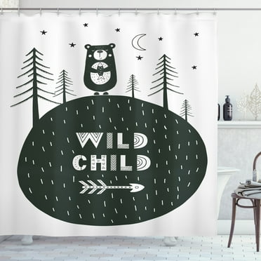 Ambesonne Grey and White Shower Curtain, Wild and Bear, 69"Wx75"L, White Charcoal Grey