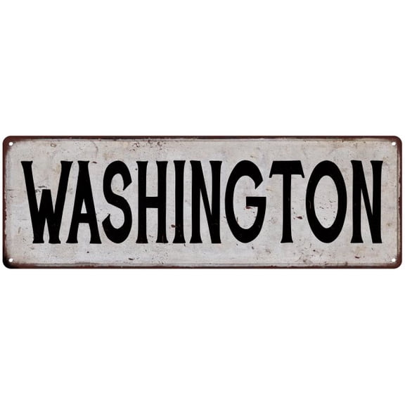 WASHINGTON Vintage Look Rustic Metal City State Sign 8 x 24 Matte Finish Metal 108240041306